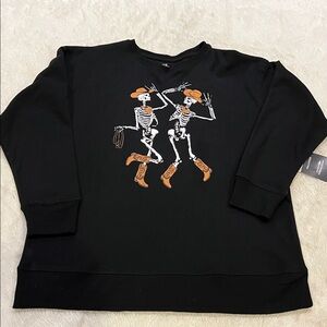 Cowboy Skeleton Graphic Crewneck black size small 4-6 NWT